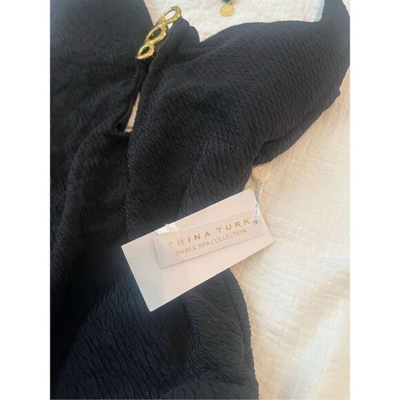 Trina Turk Black Sands Women's Standard One Piece Swimsuit Deep Neck Bathing Sui - Picture 5 of 7